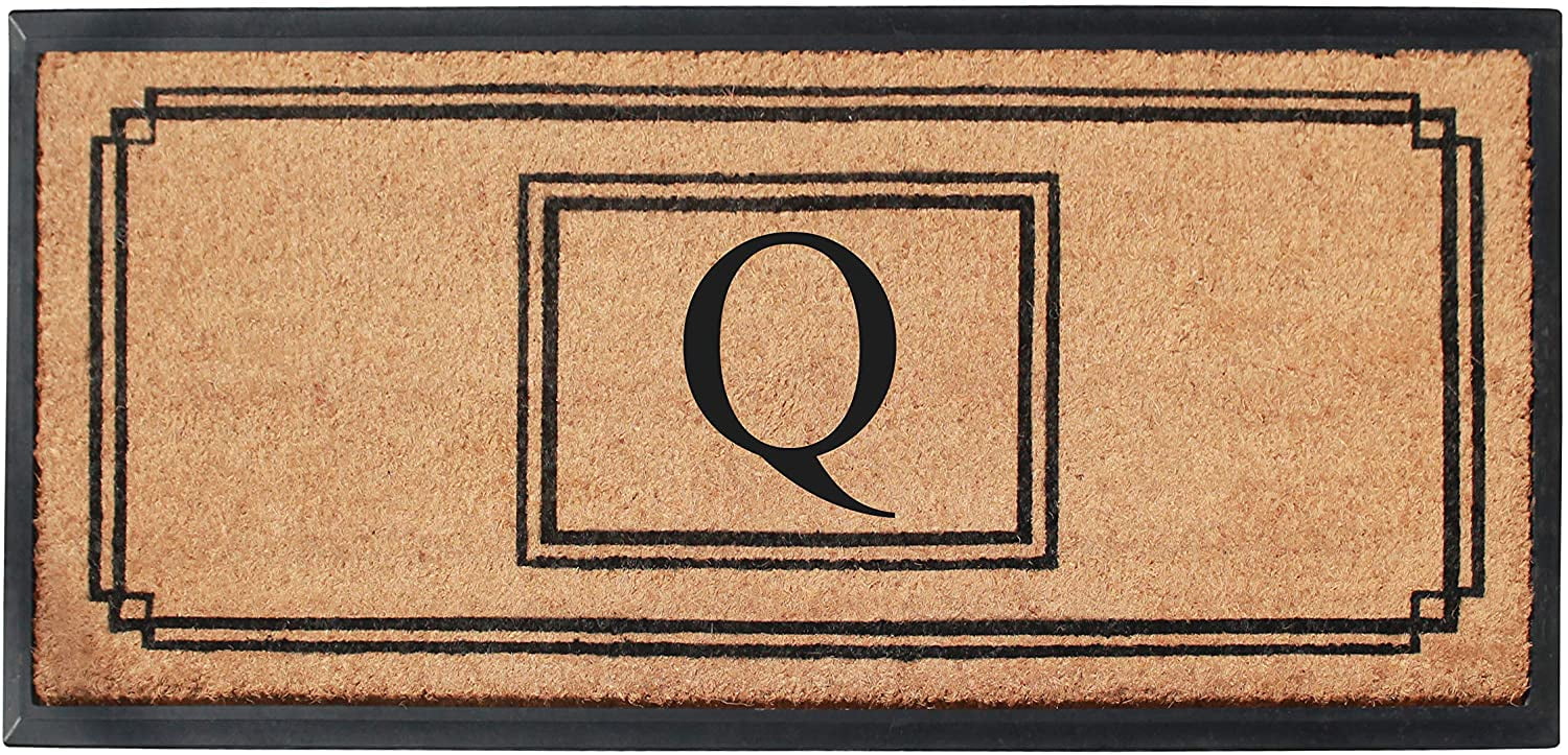 A1 Home Collections Rubber & Coir Mat, Heavy Duty, Extra Large, Front Door Mat 24"X48", Black/Beige Doormat Monogrammed Q