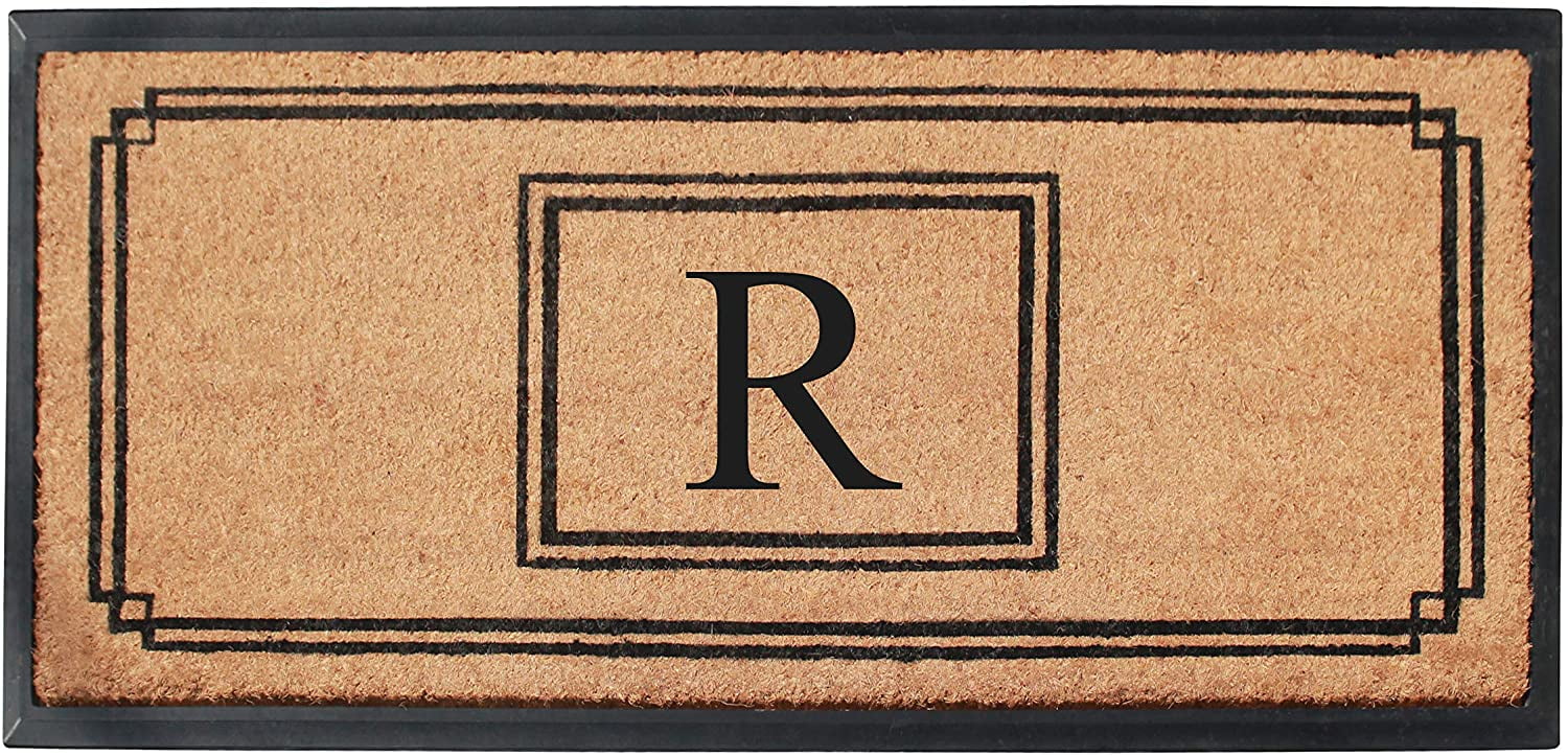 A1 Home Collections Rubber & Coir Mat, Heavy Duty, Extra Large, Front Door Mat 24"X48", Black/Beige Doormat Monogrammed R