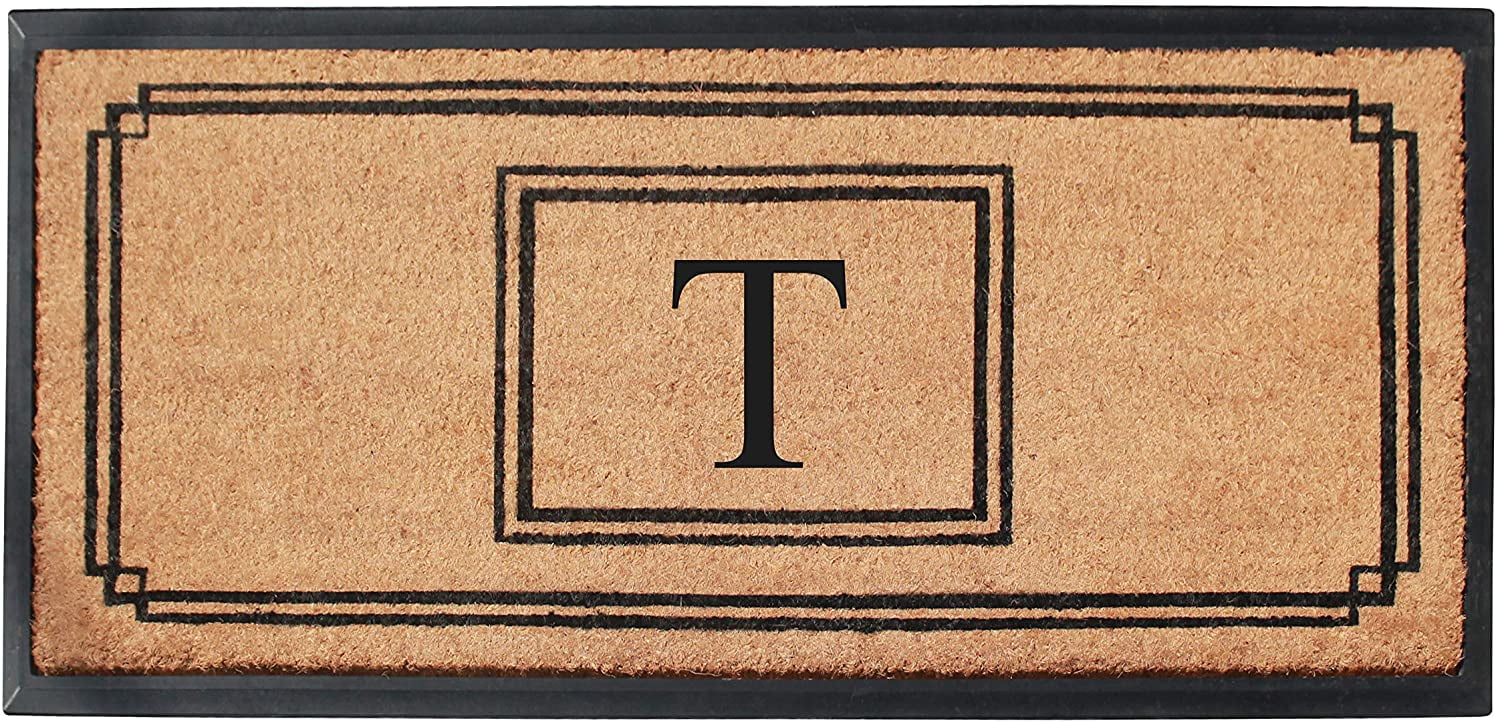 A1 Home Collections Rubber & Coir Mat, Heavy Duty, Extra Large, Front Door Mat 24"X48", Black/Beige Doormat Monogrammed T