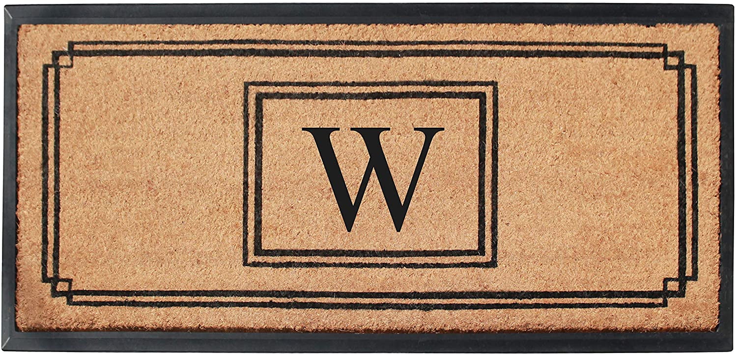 A1 Home Collections Rubber & Coir Mat, Heavy Duty, Extra Large, Front Door Mat 24"X48", Black/Beige Doormat Monogrammed W