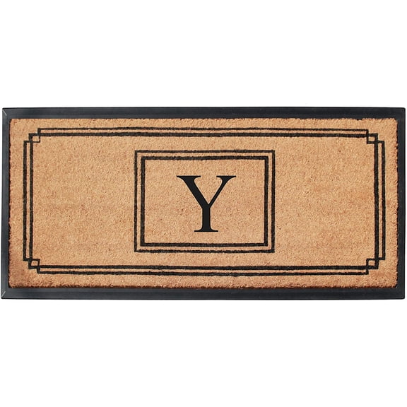 A1 Home Collections Rubber & Coir Mat, Heavy Duty, Extra Large, Front Door Mat 24"X48", Black/Beige Doormat Monogrammed Y