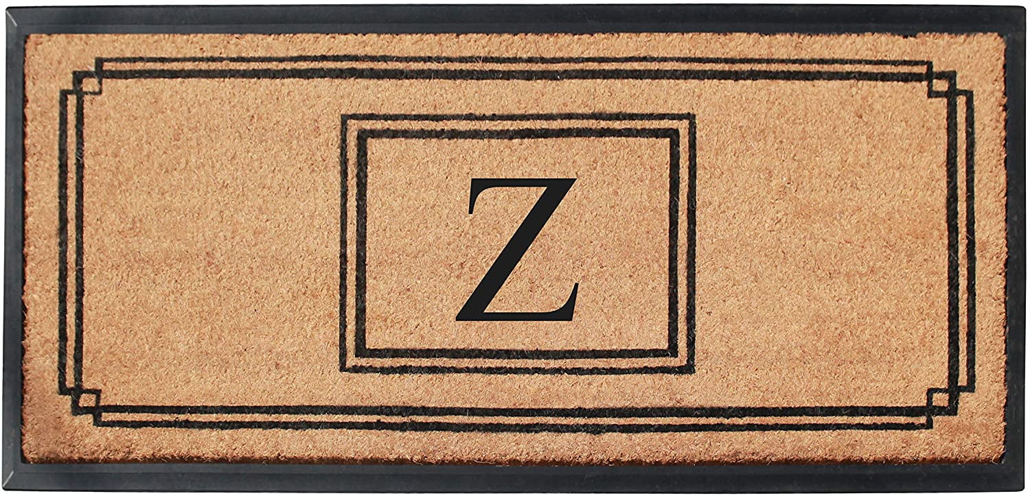 A1 Home Collections Rubber & Coir Mat, Heavy Duty, Extra Large, Front Door Mat 24"X48", Black/Beige Doormat Monogrammed Z