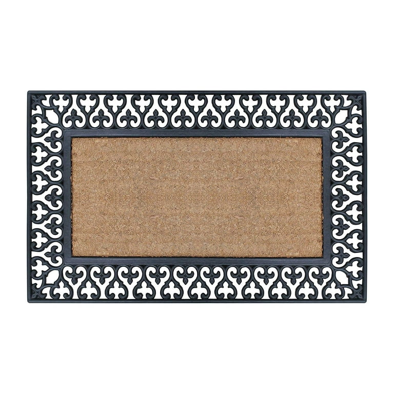 A1hc Rubber Dirt Trapper Heavy Weight Doormat 18 inchx 30 inch, Black Floral Border Plain Coir, Size: 18 inch x 30 inch