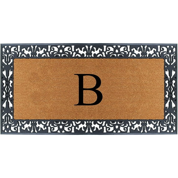 A1 Home Collections Rubber and Coir Paisley Border Heavy Duty Non-Slip Durable Double Door Monogrammed B Doormat 30"X60", Black
