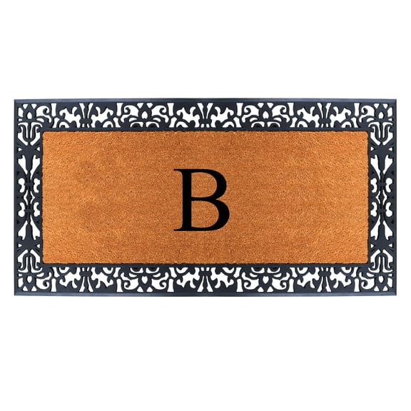 A1 Home Collections Rubber and Coir Paisley Border Heavy Duty Non-Slip Durable Double Door Monogrammed B Doormat 30"X60", Black