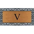 thumbnail image 1 of A1 Home Collections Rubber and Coir Paisley Border Heavy Duty Non-Slip Durable Double Door Monogrammed V Doormat 30"X60", Black, 1 of 7