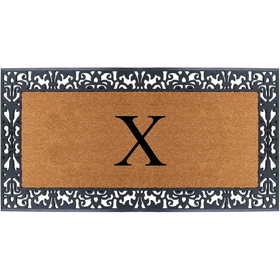 A1 Home Collections Rubber and Coir Paisley Border Heavy Duty Non-Slip Durable Double Door Monogrammed X Doormat 30"X60", Black