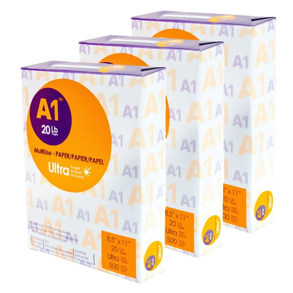 A1 ULTA 8.5" X 11" White Copy Paper Multipurpose 20 lb Printer Paper, 91 Brightness Acid Free, 3 Reams, 1500 Sheets Total