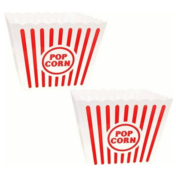 A1 UNLIMITED Large Popcorn Tub, White and Red Plastic Popcorn Bucket Reusable Bowl for Home Theater Movie Nights Concession Holiday Carnival Birthday Themed Party Decorations 2 Pack