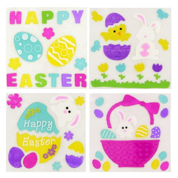 A1 Unlimited Easter Glitter Gel Window Clings (4 ct.), Assorted Design for Home Classroom Gifts Party Ornaments Glass Doors Decorations Reusable Spring Fall Party Supplies