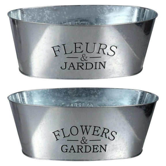 A1 Unlimited Galvanized Metal Oval-Shaped Planters 10.5x5.5x4 in, Plant Container Tub Bucket Holder Succulent Herbs Flowers Home Office Indoor Outdoor Patio Porch Garden Table Decorations, 2ct.