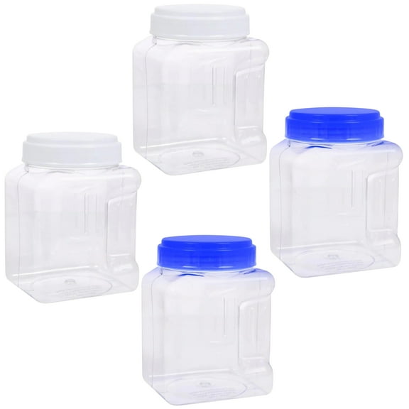 A1 Unlimited Plastic Containers with Colored Screw-Top Lids 32 oz, Reusable Clear Multi-Use Canisters Home Kitchen Food Keeper Jar Storage Organizer Pantry Favors, Set of 4 (Colors may Vary)