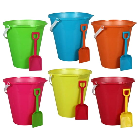 A1 Unlimited Plastic Pail and Shovel, Assorted Multicolored Summer Beach Pool Water Sand Box Buckets Storage Portable Plastic Swimming Birthday Party Game Favors Decoration, 2 Sets (Colors May Vary)