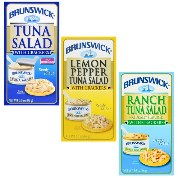 A1 Unlimited Tuna, Ranch Tuna & Lemon Pepper Tuna Salad with Crackers, Home Kitchen School Office Pre-Mixed Canned Packed Food Picnic Snack Lunch Travel with Plastic Spreader, 3 Boxes (3 oz. Boxes)