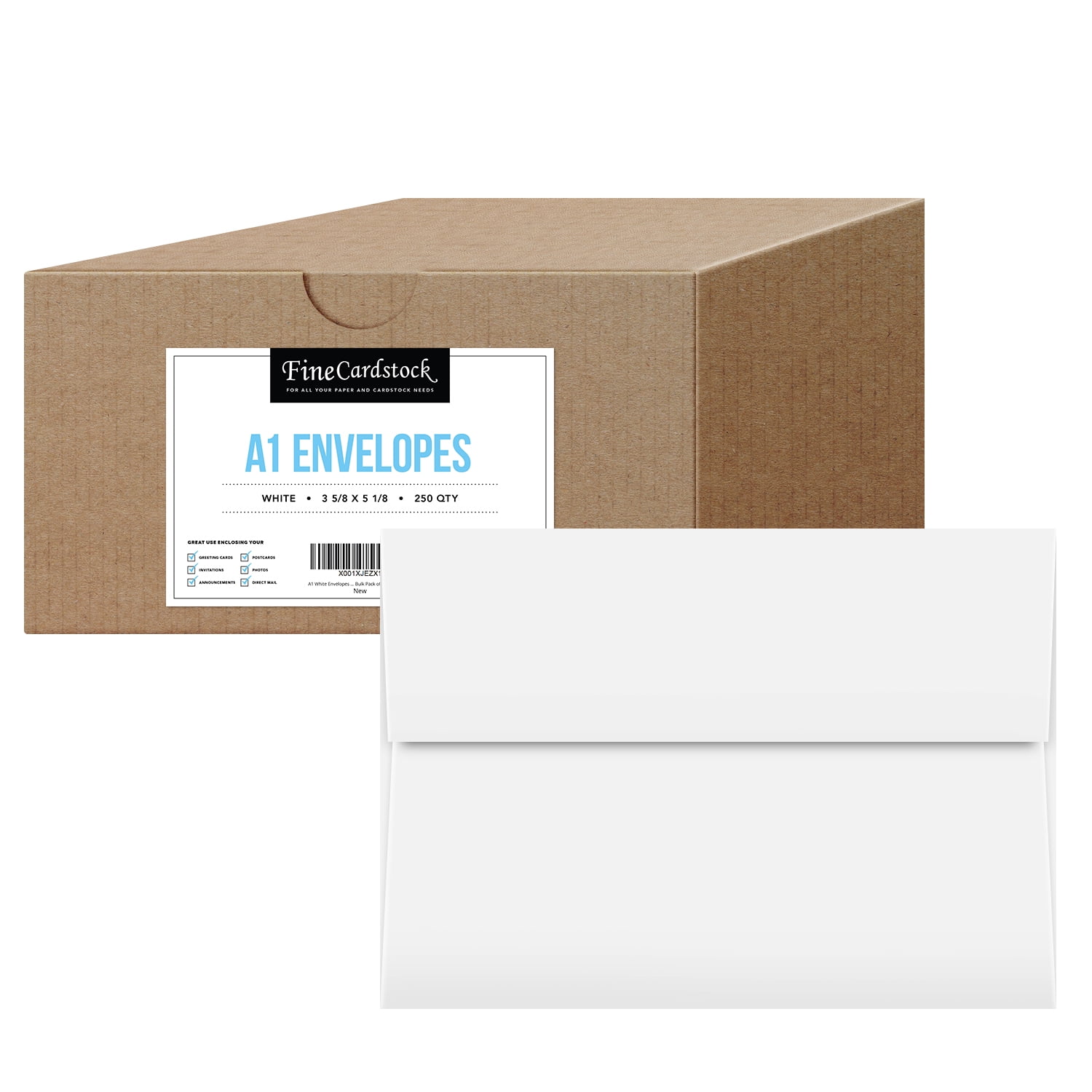 A1 White Envelopes (3 5/8" x 5 1/8") – Fits 3.5 x 4.875-inch RSVPs, Wedding Invitations, Photos and Announcement Cards - Thick and Durable - Gummed Booklet Style Flap - Bulk Pack of 250 Envelopes