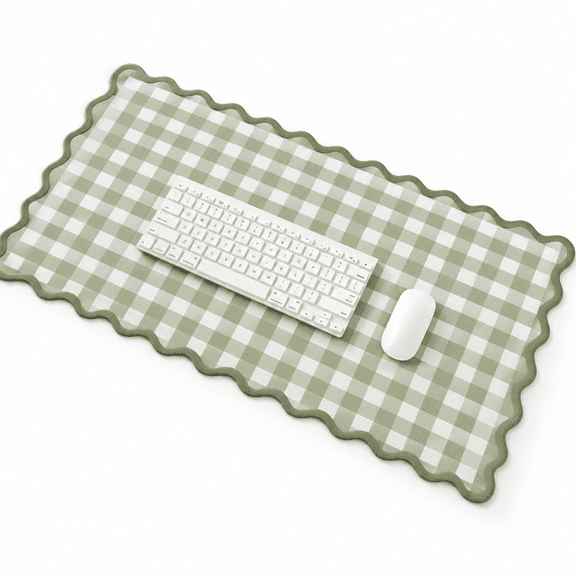 A1-green Scalloped Green Checkered Large Gaming Desk Mat Mouse Pad