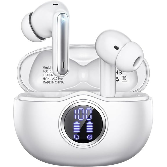 A10 Pro Wireless Earbuds, Bluetooth 5.3 Headphones HiFi Stereo 50H Playback LED Digital Display Ear Buds with ENC Noise Canceling Headset, IPX7 Waterproof Earphones for Gym/Running/Work - Black