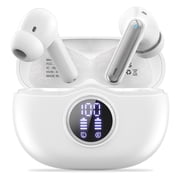 A10 Pro Wireless Earbuds, Bluetooth 5.3 Headphones HiFi Stereo 50H Playtime LED Display Ear Buds with ENC Noise Canceling, IPX7 Waterproof Earphones for Gym/Running/Work White