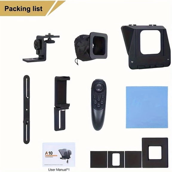 A10 Teleprompter Portable For Smartphone DSLR Camera Teleprompter Prompter With Phone Holder Remote Control For Video Recording Live Streaming Interview Stage Presentation Speech Video Making Tools