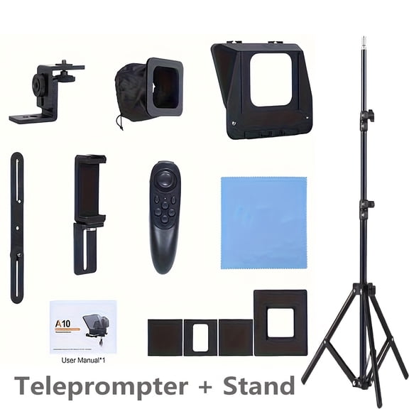 A10 Teleprompter Portable For Smartphone DSLR Camera Teleprompter Prompter With Phone Holder Remote Control For Video Recording Live Streaming Interview Stage Presentation Speech Video Making Tools