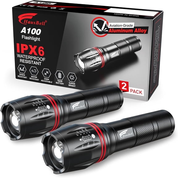 A100 LED EDC Flashlights High Lumens,Bright, Zoomable, Waterproof, Powerful, Emergency Tactical for Home and 5 Modes, Flashlight Camping GearHikingWalking2Pack