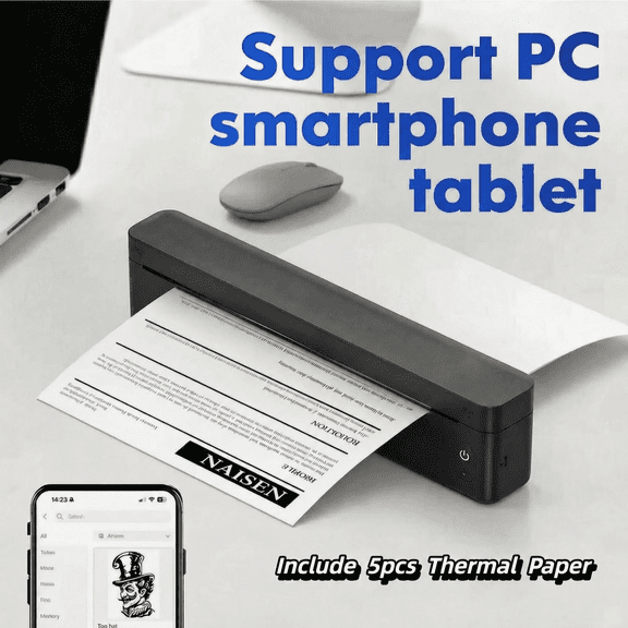 A10a Thermal Printer For Phone, Wireless For Travel, For Office Home School,Support 8.5'' X 11'' & A4 +5 Sheets Thermal Paper