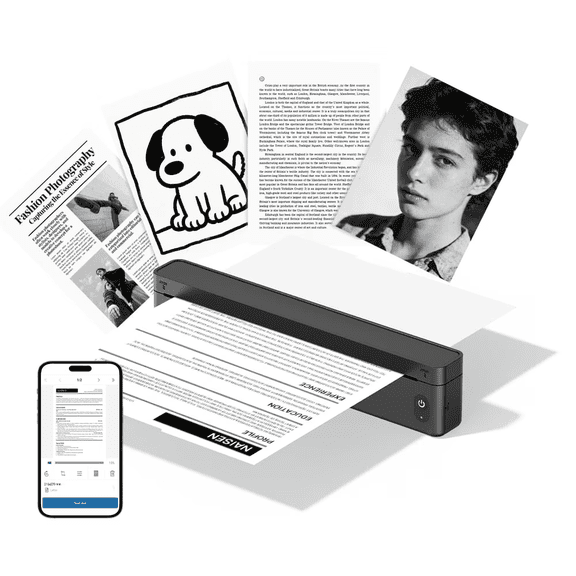 A10a Thermal Printer For Phone Laptop Inkless Portable Printer, Wireless Travel Portable Printer, For Office Home School,Support 8.5'' X 11'' & A4 Thermal Paper +10 Sheets Thermal Paper