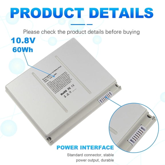 A1175 Laptop Battery for Mac*Book Pro 15 inch A1175/A1260/A1150 A1211/A1226(only for 2006 2007 2008 Version) for Mac-Book Pro Battery MA348 M6099 MA348/A MA348G/A MA348J/A/ -10.8V