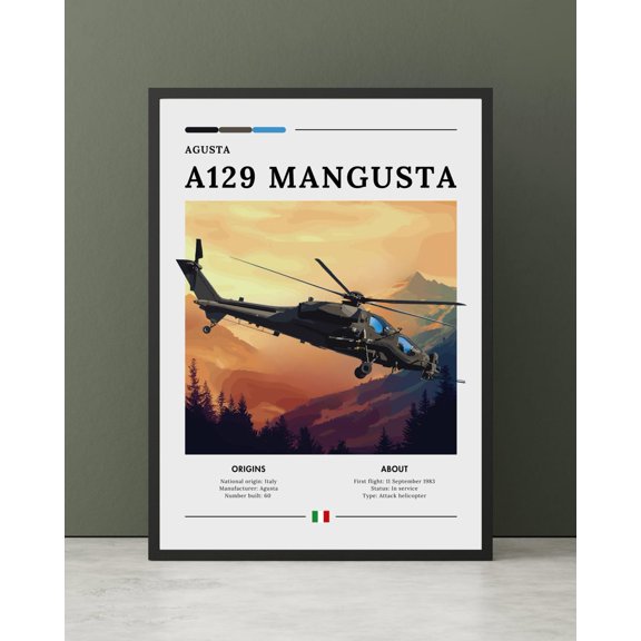 A129 Italian Attack Helicopter Wall Decor Unframed Paper Print