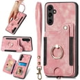 thumbnail image 1 of A14 5G Case,Card Holder Wallet for Galaxy A14 5G Phone Case,Ring Holder Stand,RFID-Blocking,Wrist Strap,Camera Protector,Leather Protective  Flip Cover for Samsung A14 5G Case (Pink), 1 of 7