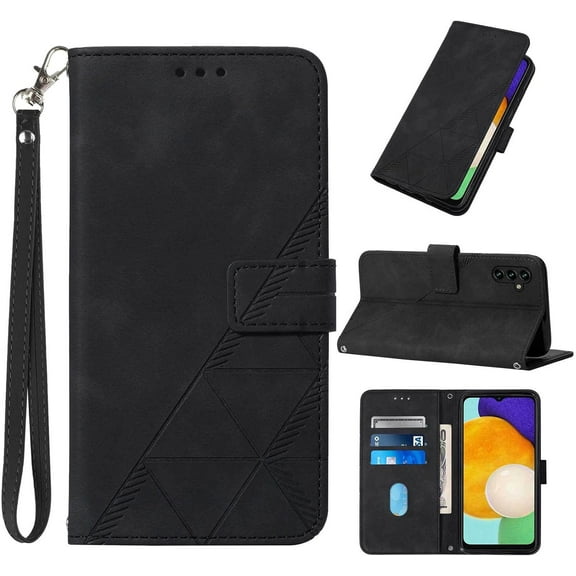 A14 5G Case Wallet,for Galaxy A14 5G Case,[Kickstand][Wrist Strap][Card Holder Slots] TPU Interior Protective for Samsung A14 5G Case,PU Leather Folio Flip Cover for Galaxy A14 5G 2023 (Black)