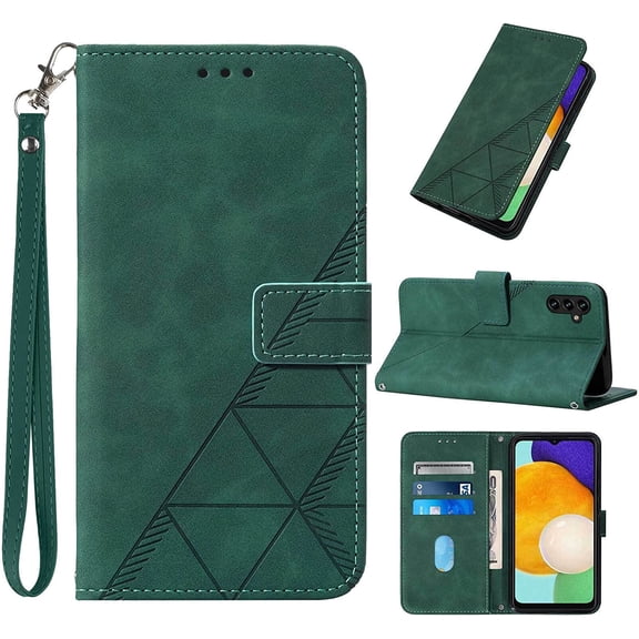 A14 5G Case Wallet,for Galaxy A14 5G Case,[Kickstand][Wrist Strap][Card Holder Slots] TPU Interior Protective for Samsung A14 5G Case,PU Leather Folio Flip Cover for Galaxy A14 5G 2023 (Green)