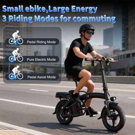 A14 Electric Bike for Adults, 48V 10Ah Battery Peak 700W Motor, 20 MPH Max Speed, 25KM Range, 14*2.125inch Tires with Front & Rear Racks, Electric Commuter Bicycle for Daily Use