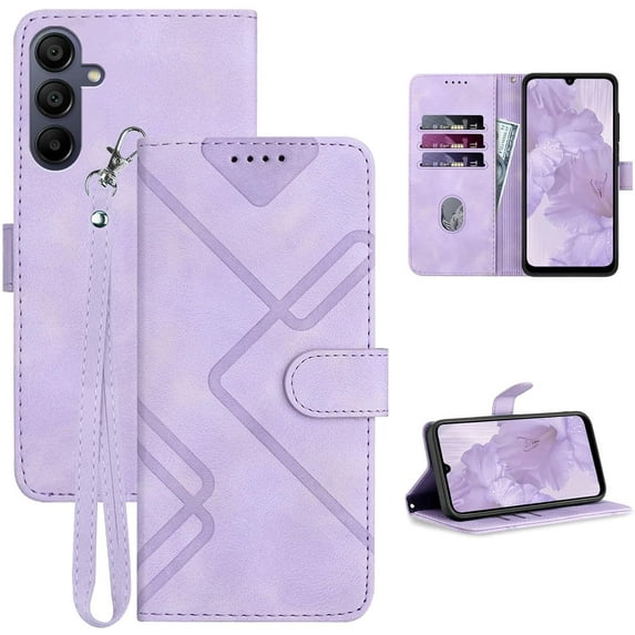 A15 5G Case,for Galaxy A15 5G Phone Case Wallet,Card Holder Leather Kick-stand for Samsung A15 Case,Wrist Strap,Magnetic Closure,Shockproof Protective Flip Cases Cover for Galaxy A15 2024 (Purple)
