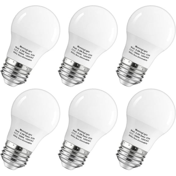 A15 LED Bulb 60Watt Equivt, 3000K Soft White, 600 Lume Bulb, E26 Base, Non-Dimmable, ETL Listed, A15 6.5W LED Light Bulbs for Ceiling Fan, Modern & Rustic Lighting Fixtures, 6-Pack