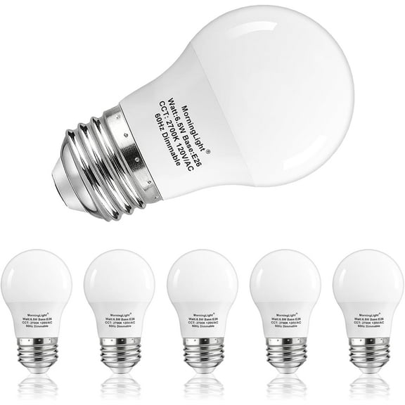 A15 LED Ceiling Fan Light Bulb, E26 LED Bulb 6.5W Equivalent 60 Watt Dimmable Light Bulbs, 2700K Warm White, 6 Pack A15 Light Bulbs 60 Watt for Pendant, Hallway Fixtures,120V, 600LM