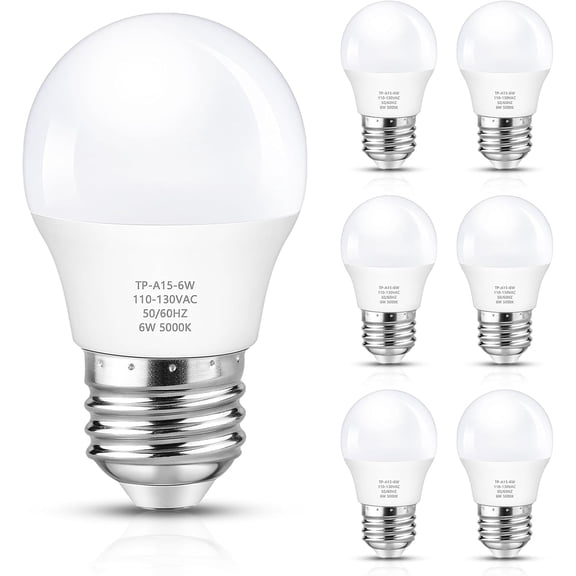 A15 LED Light Bulb, 60 Watt Equivalent LED Bulbs, Daylight White 5000K, 600LM, E26 Base, Non-Dimmable, 6W Bright White, 6-Pack