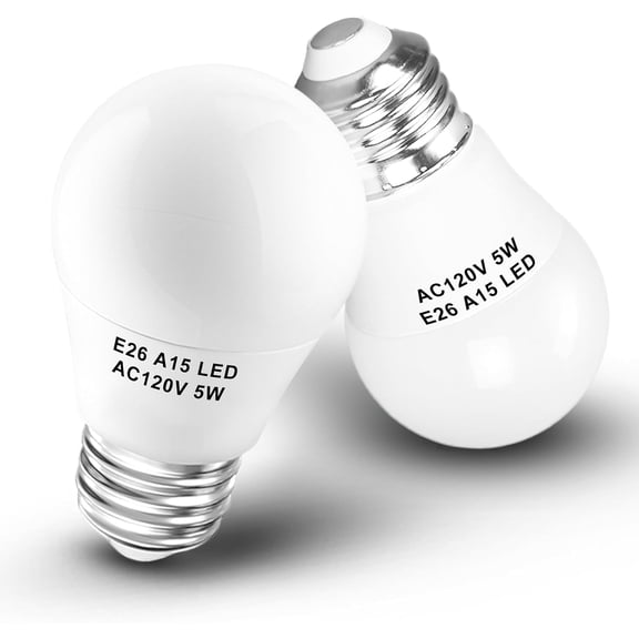 A15 LED Refrigerator Light Bulb 40 Watt Equivalent 120V 500lm 5000K Daylight White 5 Watt E26 Standard Medium Base Fridge Appliance Light Bulb for Freezer Home Lighting Lamp,Non-Dimmable,2 Pack