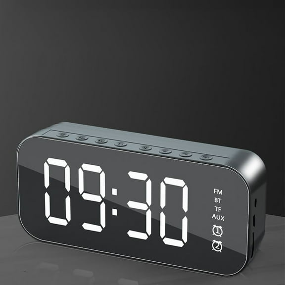 A18 Rectangular Subwoofer Mirror Wireless Bluetooth Alarm Clock Speaker, ZzCityTK Portable 6-Hour with FM Radio AUX TF Card, Compact Multi-Function Audio Device for Home Office Travel, Black