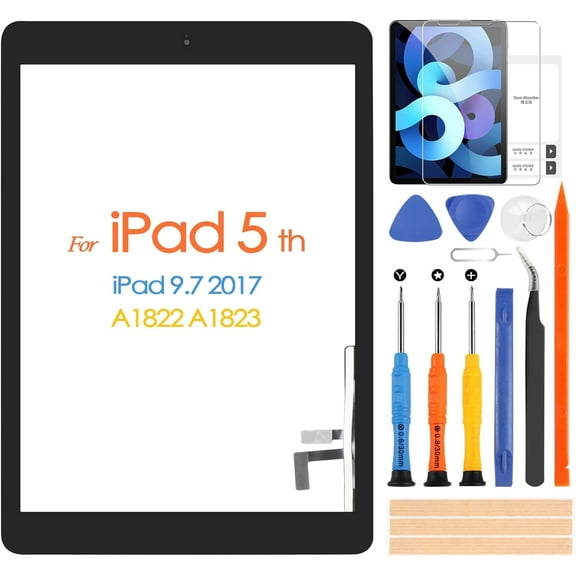 A1822 A1823 Screen Replacement, for iPad 2017 5th Generation Touch Screen 9.7 inch Digiziter Touchscreen Glass Panel with Home Button & Repair Tools (Not LCD)