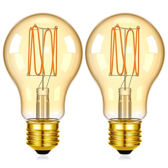 A19 Amber Light Bulbs 3 Watt E26 Medium Base, Vintage LED Edison Light Bulb 1800K Ultra Warm White, 3W Antique Filament Spiral Decorative Light Bulbs, 2 Pack