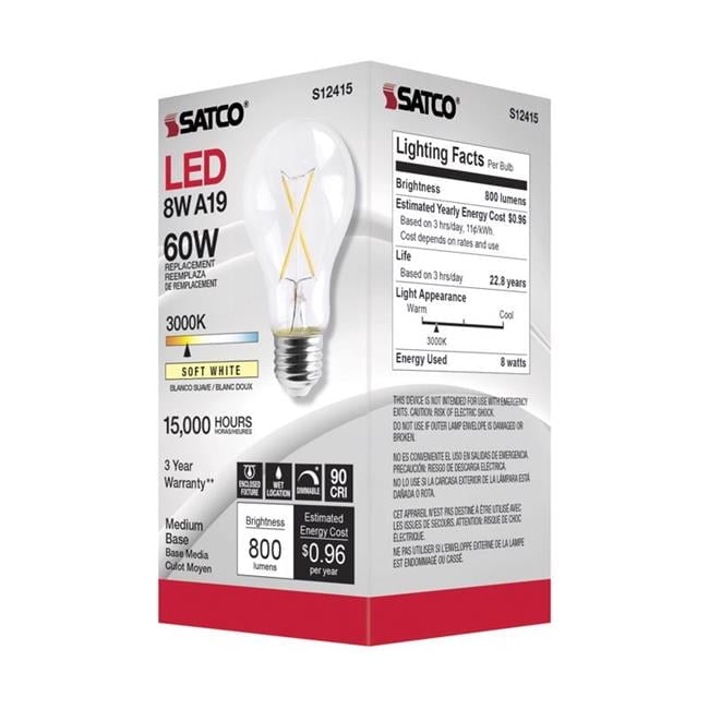 A19 E26 Medium Filament Soft White 60W Equivalence LED Bulb