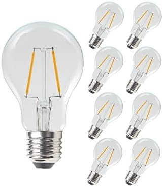 A19 Edison Led Bulb,2W LED Filament Light Bulbs 20W Incandescent Equivalent Warm White 2700K, Non-Dimmable, Classic Clear Glass for Home Wall Sconce Chandelier, 8 Pack