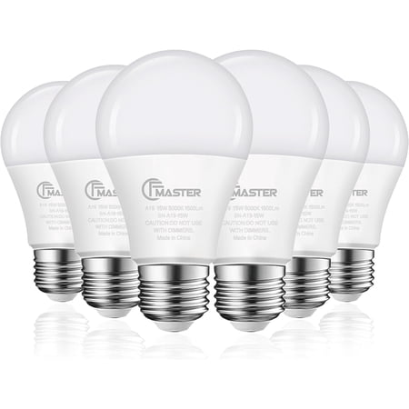 Plug'n A19 LED Bulbs, 100W Equivalent, 15W 5000K Daylight, 1500 Lumens, Non-Dimmable, E26 Base, Indoor Outdoor, ETL Listed, 6-Pack