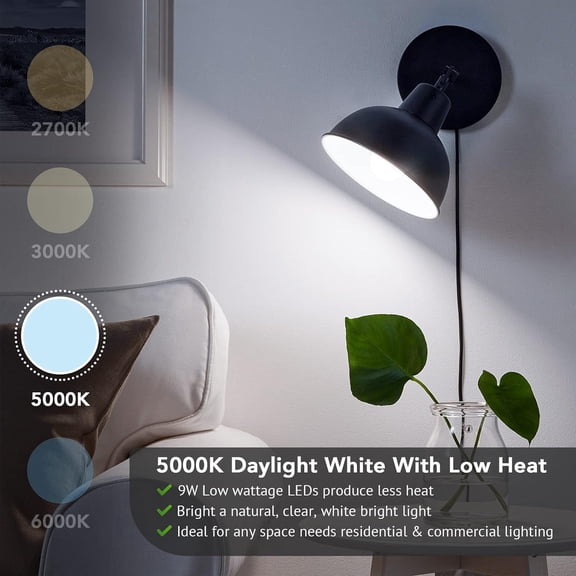 A19 LED Light Bulb, 60 Watt Equivalent LED Bulb, Daylight White 5000K, 850 Lumen, E26 Base, Non-Dimmable, 9W Bright White LED Bulb, 12-Pack