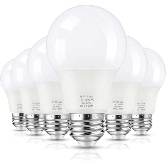 A19 LED Light Bulb, 60 Watt Equivalent LED Bulbs, 5000K Daylight White, 850LM, E26 Base, Non-Dimmable, 9W Bright White, 6-Pack