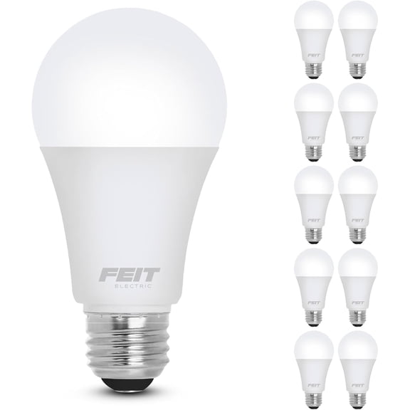 A19 LED Light Bulb, 60W Equivalent, Non Dimmable, 800 Lumens, E26 Medium Base, 3000k Bright White, CRI 90, 10 Year Lifetime, UL Listed, Damp Rated, 10 Pack, OM60/930CA10K/10