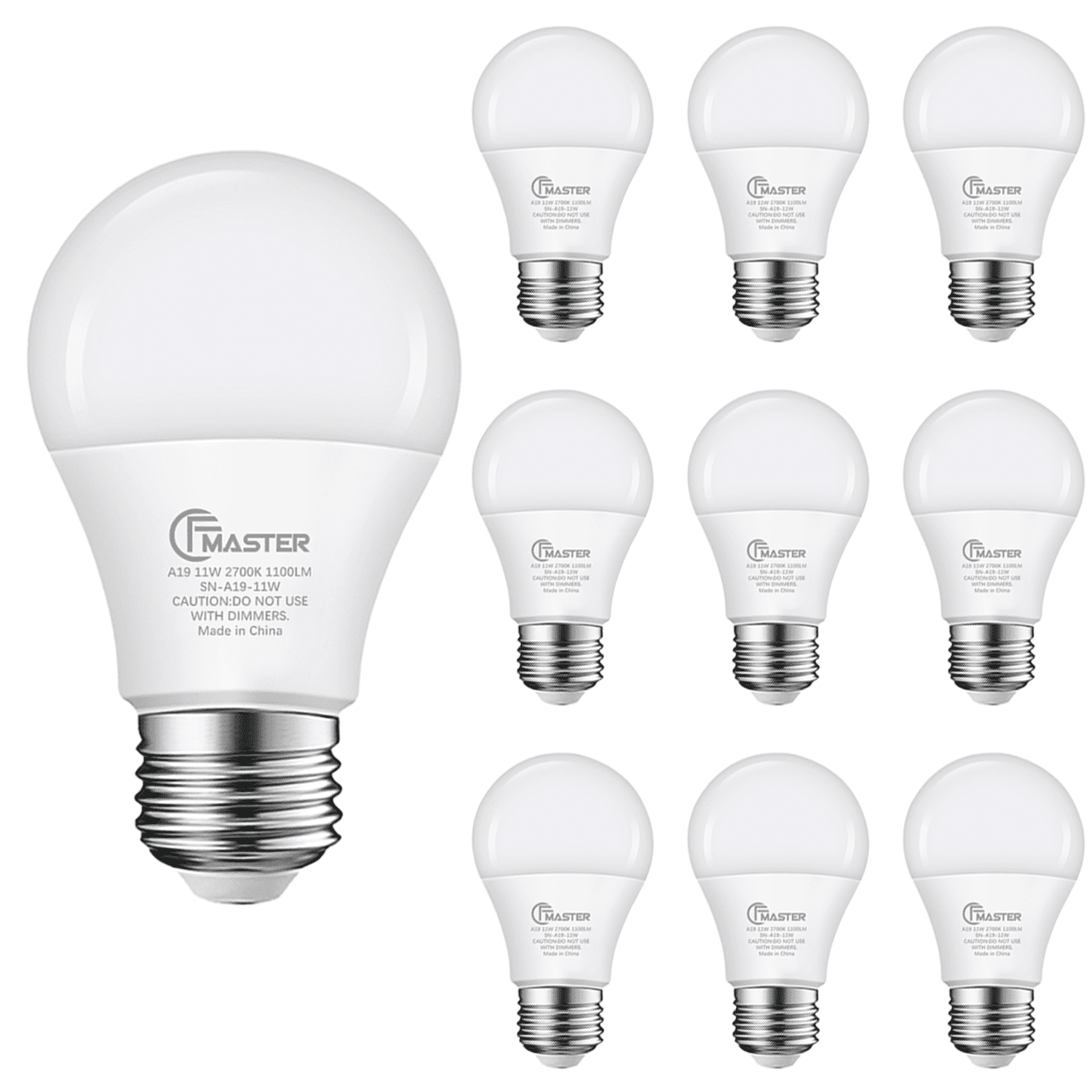 A19 LED Light Bulb, 75W Equivalent LED Bulb, 11W 2700K Warm White, 1100 Lumens, Non-Dimmable Light Bulbs, CRI 85+, No Flicker E26 Base Bulbs for Home Office, 10-Pack