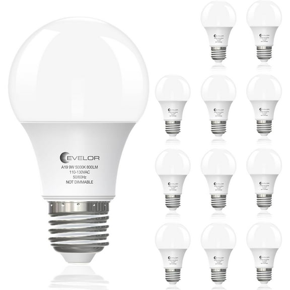 A19 LED Light Bulbs,60 Watt Equivalent Daylight 5000K with E26 Base,Efficient 9W,800 Lumens Non-Dimmable LED Bulbs,15000 Hours, Ideal for Bedroom Living Room, 12-Packs