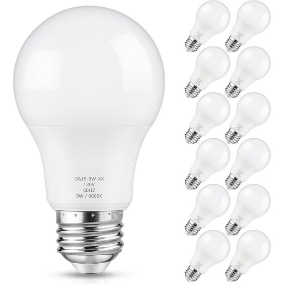 A19 LED Light Bulbs, 60 Watt Equivalent LED Bulb, Cool White 6000K, 900LM, E26 Base, Dimmable, 9W Bright White LED Bulb, 12-Pack LIGHTING Dimmable LED Light Bulbs